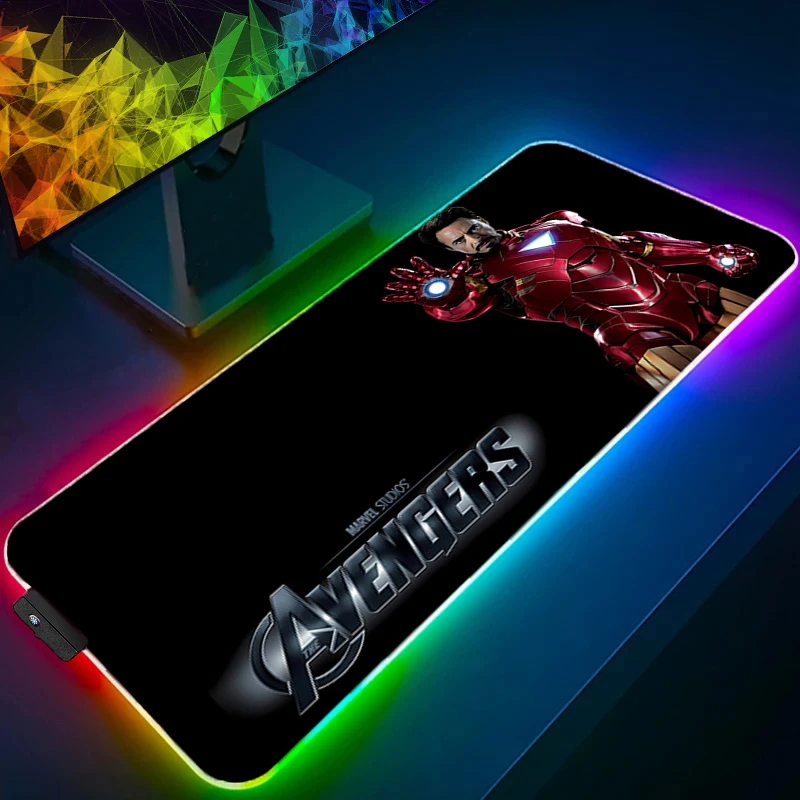 Podkładka pod mysz RGB Iron Man Edge White XXL z obszyciem, podświetlana, akcesoria gamingowe, podkładka pod mysz LED dla graczy komputerowych, mata na biurko.