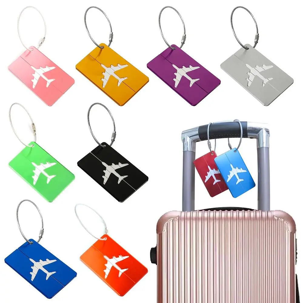 Etiquetas de equipaje de viaje de aluminio, Etiquetas de equipaje reutilizables, etiquetas de maleta de vacaciones, identificación de bolsa de viaje, identificador de avión con cuerdas