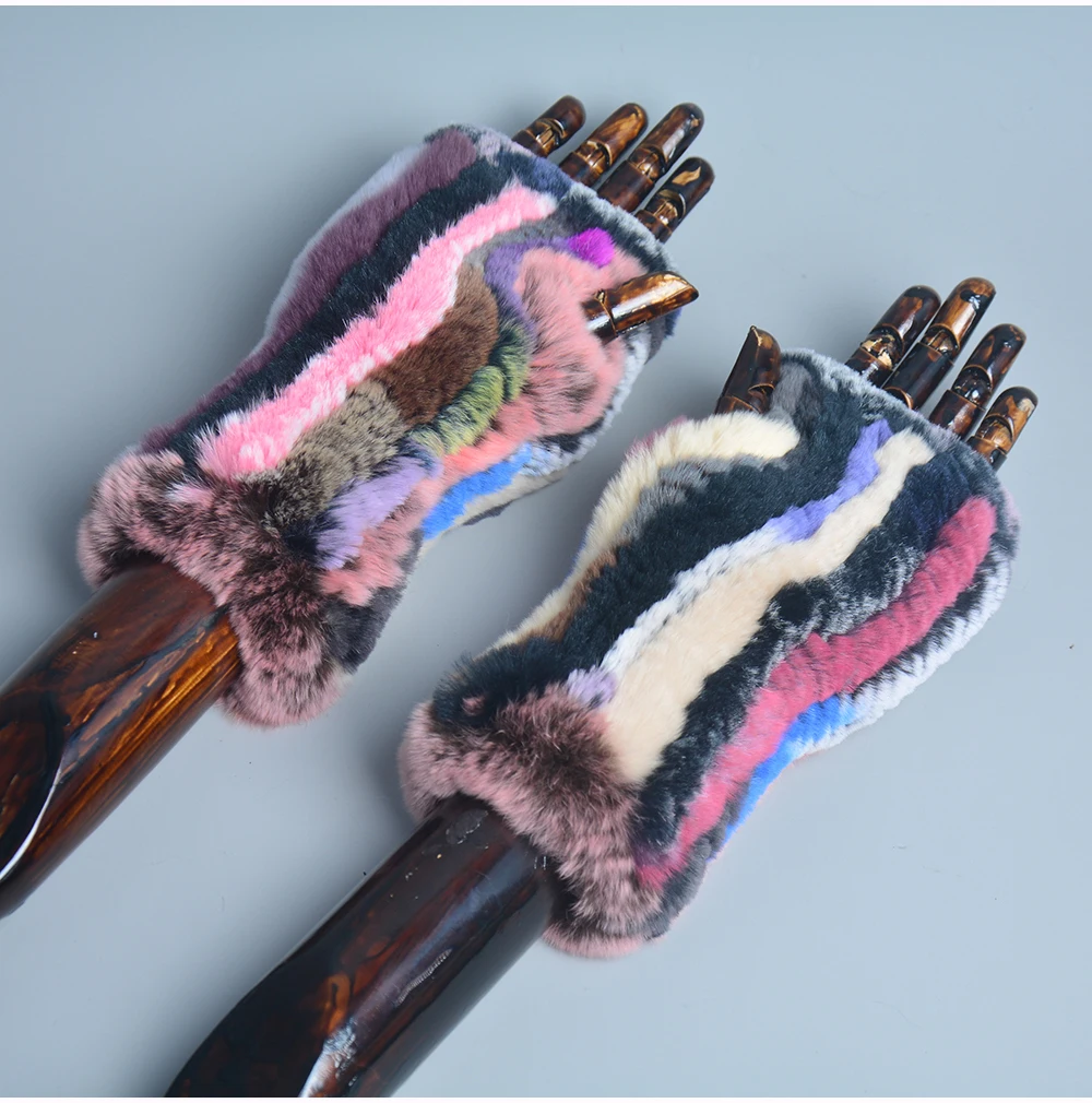 Lady Winter 100% Natural Real Rex Rabbit Fur Glove Women Soft Rex Rabbit Fur Glove Foashion Warm Knitted Genuine Fur Gloves