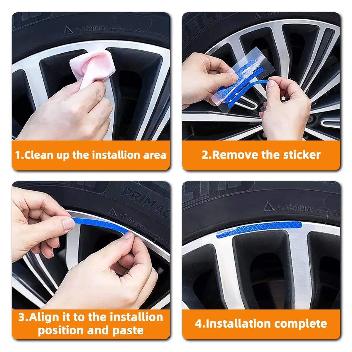 40-teiliges Set Blaue/Rosa Reflektierende Felgenaufkleber, Selbstklebende DIY-Dekoration für Auto, Motorrad und Fahrrad – Detail 6