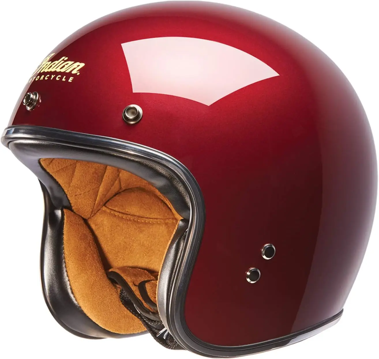 

Open Face Retro Helmet, Red with Tan Lining, Rear Goggle Strap Holder, DOT and ECE Certified - 2868872