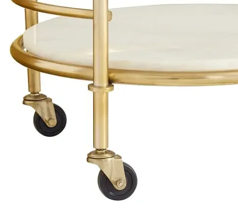 modern  luxury metal frame marble top trolley rolling bar cart with gold wheels