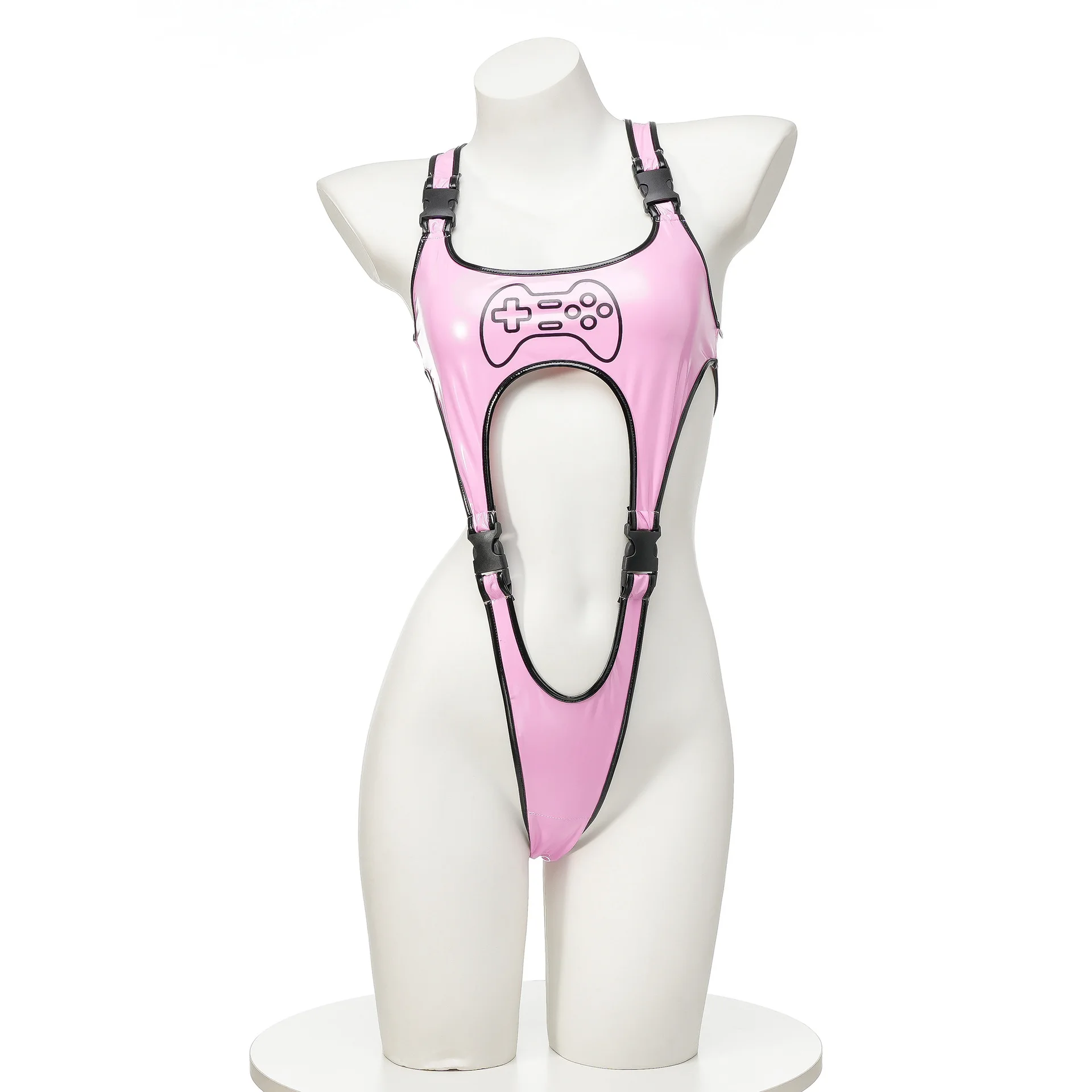 

Anime Game Remote Control Cosplay Bodysuit Punk PU Leather Jumpsuit Lingerie Sexy Swimsuit For Women Buckle Outfits Costumes