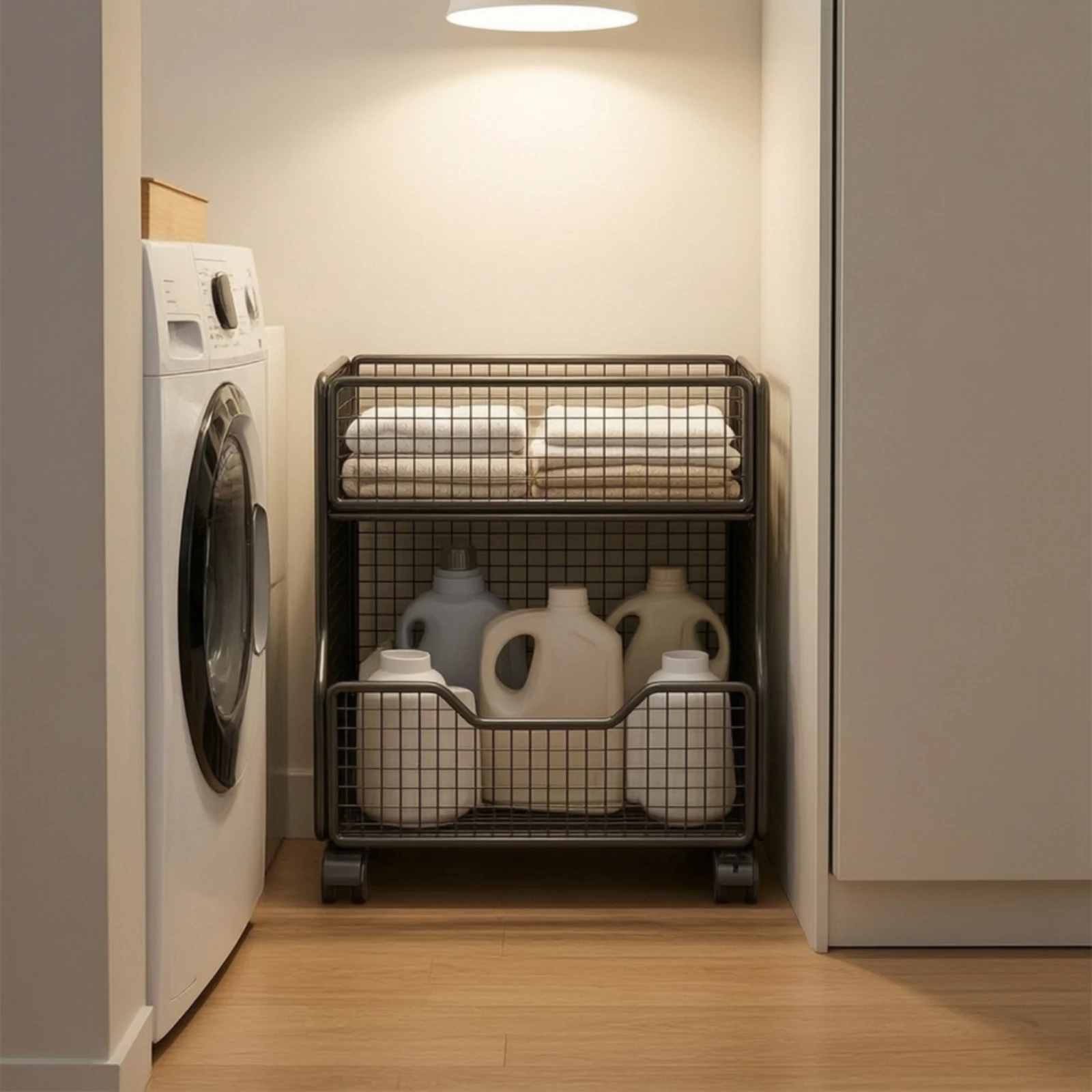 Slim Rolling Storage Cart with Casters Freestanding Open-Grid Bathroom Storage Rack Narrow Standing Shelf with Wheels Ventilated