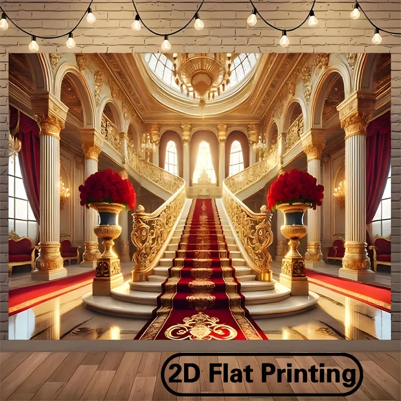 1 Stück eleganter Palast-Polyester-Hintergrundstoff, goldene Partydekoration für Hochzeiten, Geburtstage und Jubiläen