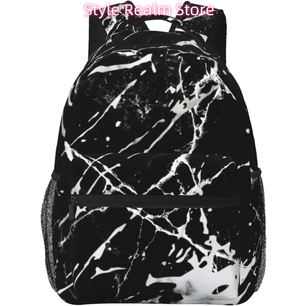 

Black White Marble Texture Lightweight Laptop Backpack Lightweight Multipurpose Travel Casual Daypack Unisex College Backapcks f
