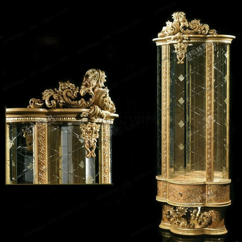 8Italian court French glass locker villa living room European birch double door display wine cabinet furniture