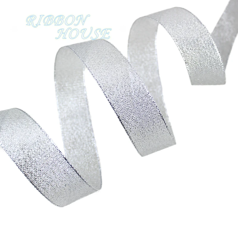 (25 yards/roll) 1'' (25mm) Silver polyester organza ribbons Christmas packaging ribbon high-grade quality squares ribbons