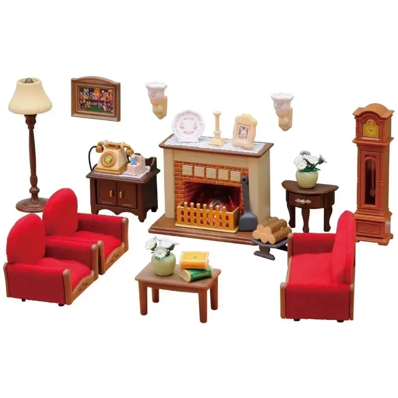 Sylvanian Families Toys Girl Toy Kitchens Authentic Ternurines Red Sofa Fireplace Retro Living Room Out of Print Living Room Set