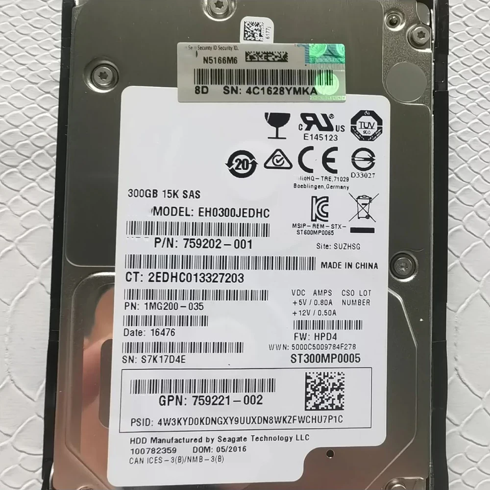 HDD สำหรับ HP 300G 15K SAS 12G 2.5 "ฮาร์ดดิสก์759202-001 759202-002 ST300MP0005