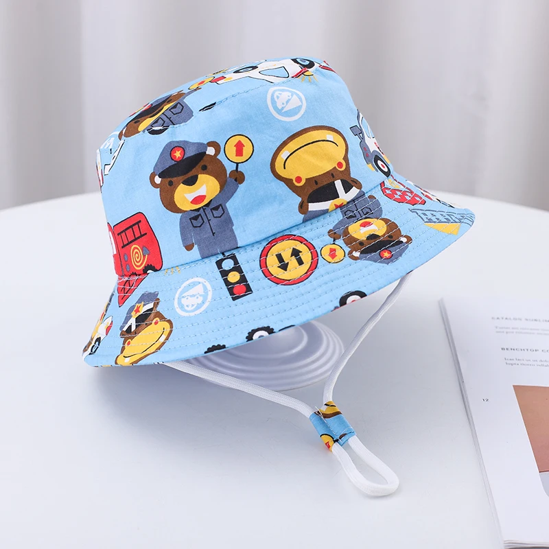 2023 New Fashion Summer Kids Bucket Hat Bob Toddler Baby Cartoon Print UV Protection Fishing Cap