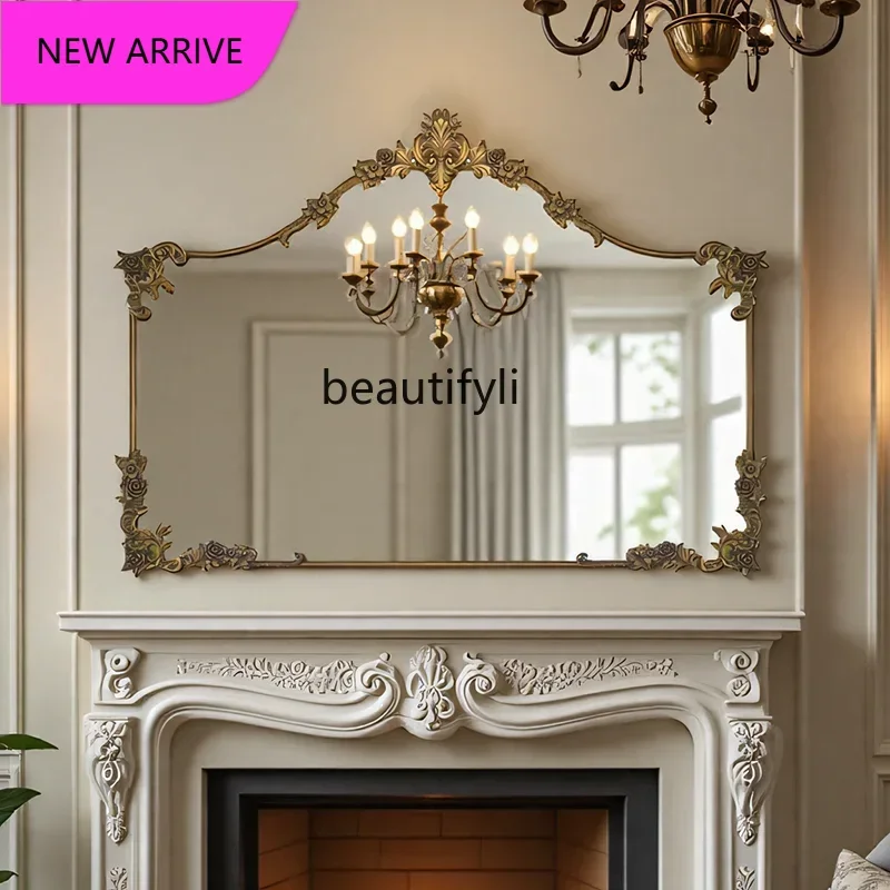 

French bathroom mirror carved wall hanging smart makeup mirror retro porch fireplace decorative mirror6239