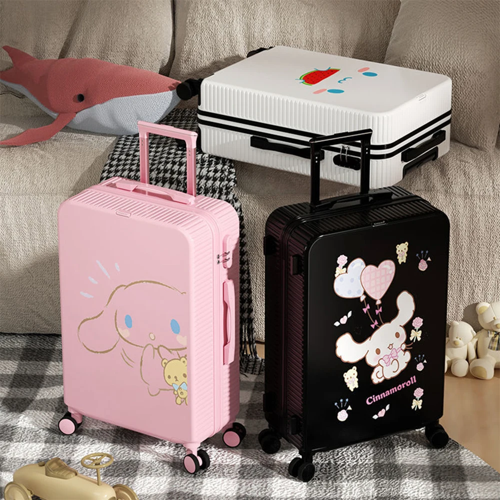 Kawaii Sanrioed Cinnamoroll 18-26 Inches Suitcase Trolley Case Anime Mute Universal Wheel Student Travel High Capacity Storage