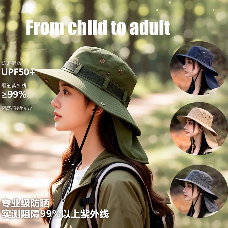 Men and women fishermen's hats with western cowboy style. Byni workwear outdoor jungle hiking drawstring sun protection climbing