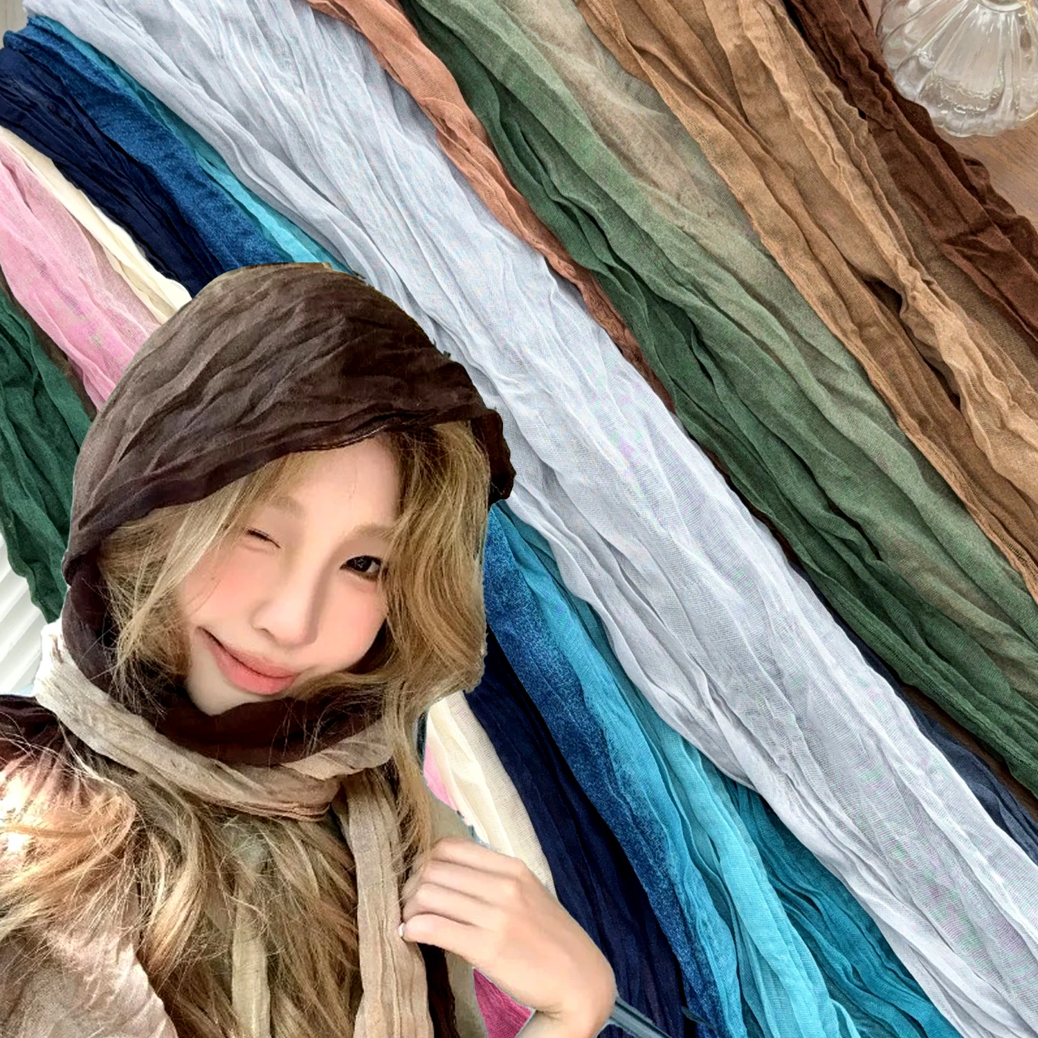 البوهيمي المتعثرة وشاح المرأة مجعد الكتان التفاف الصحراء التصميم عقال شال أنيق العصرية الصيف الإكسسوارات الحجاب