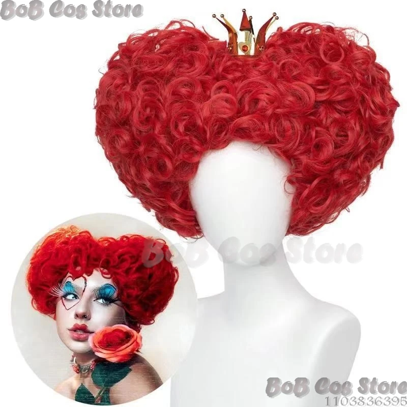 Queen Anime Red Heart Movie Cosplay Show Wig Full Head Accessory Red Hearts Hair Halloween Christmas Party RolePlay Women Girl