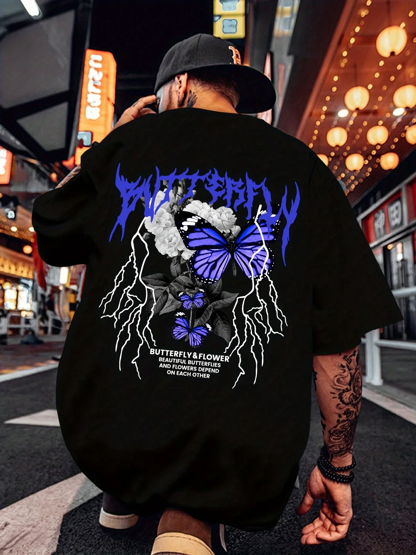 Europäische und amerikanische Lightning Butterfly Trend Kurzarm-T-Shirts, modisch und trendig, mit angenehmem Tragekomfort und Grafikdruck.