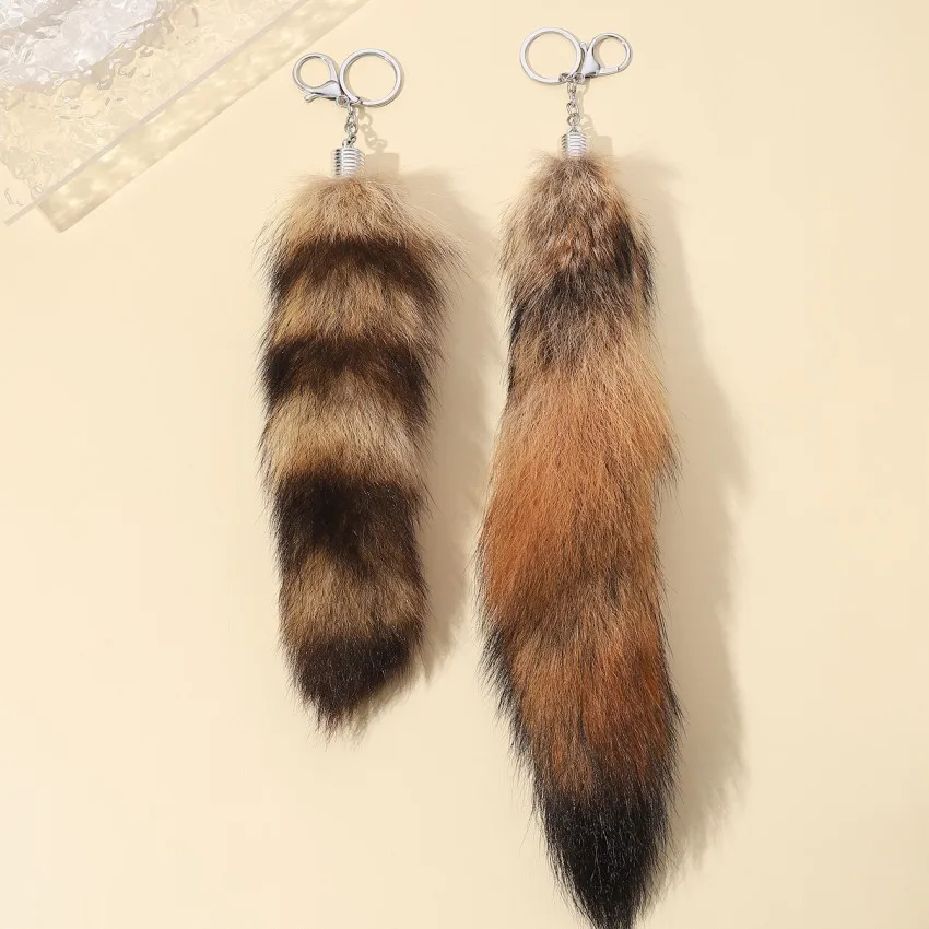 Novo bonito raposa cauda decorativa chaveiro guaxinim cauda de pelúcia pele lobo cauda pingente presente atacado