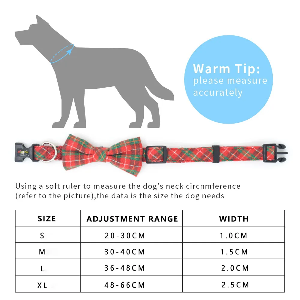 Nylon Plaid Bowknot Pet Collar Small and Medium Dog Leash Multicolor Optional Christmas Series