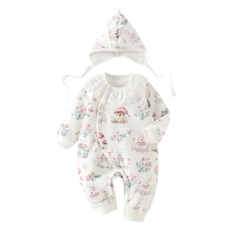 

Зимние комбинезоны для новорожденных + шапка, комбинезон, утепленный детский комбинезон из чистого хлопка, теплый хлопковый комбинезон с милым принтом для мальчиков и девочек