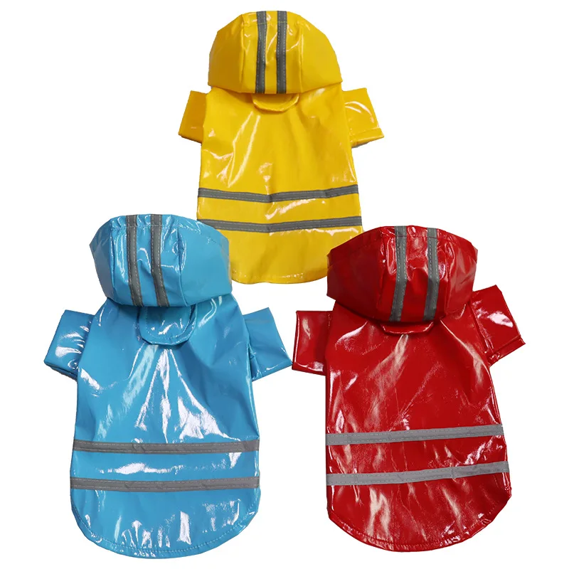 

Rainy Season Fashion PU Reflective Strip Pet Raincoat Hooded Big Dog Raincoat Pet Clothes Dog Costume 강아지옷 Capa De Chuva