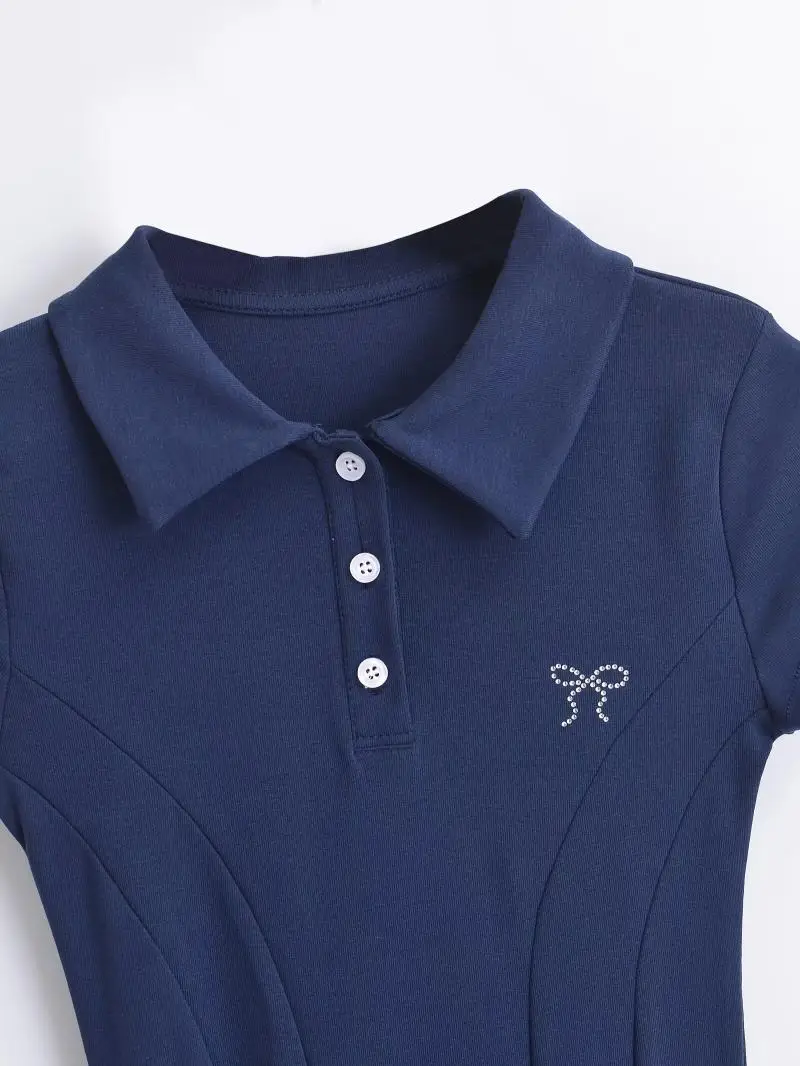 Sweet Sle ort Sve col Dr taille haute diamant clouté orm jupe pour jeunes filles saison d'été couleur Pure