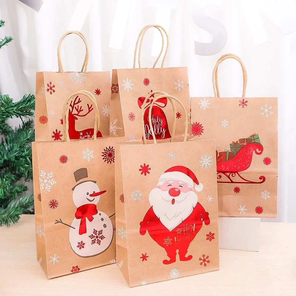 

Wholesale Christmas Kraft Paper Gift Bags Santa Claus Candy Cookie Treat Box Packaging Bag 2024 Xmas Party Home Decor Supplies