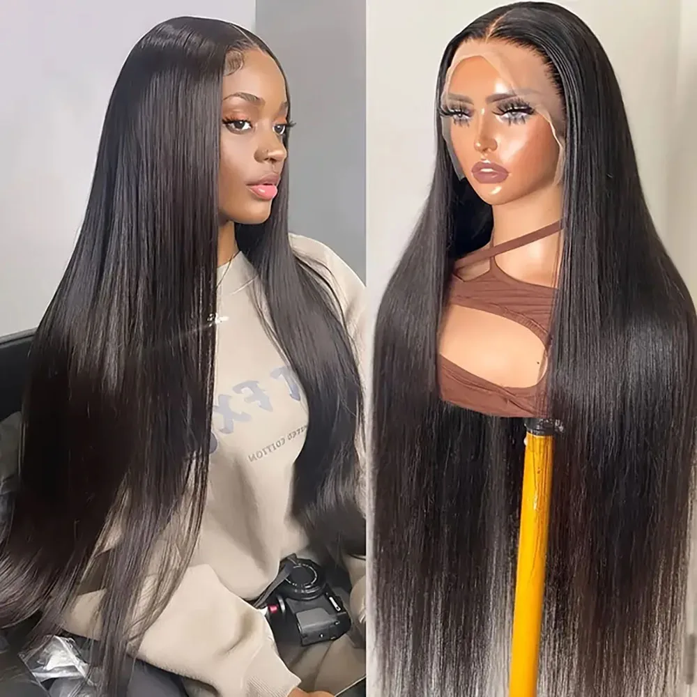

30 Inch Straight 13×6 Lace Front Human Hair Wigs 13×4 Natural 220% Density Pre Plucked Transparent Lace Frontal Wig For Women 1B