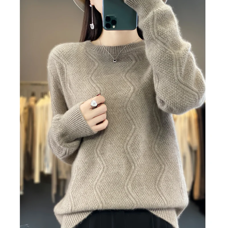 Thick thick sweater in autumn and winter women's 100% pure wool sweater keeps warm, warms up, heats soft and waxy skin.