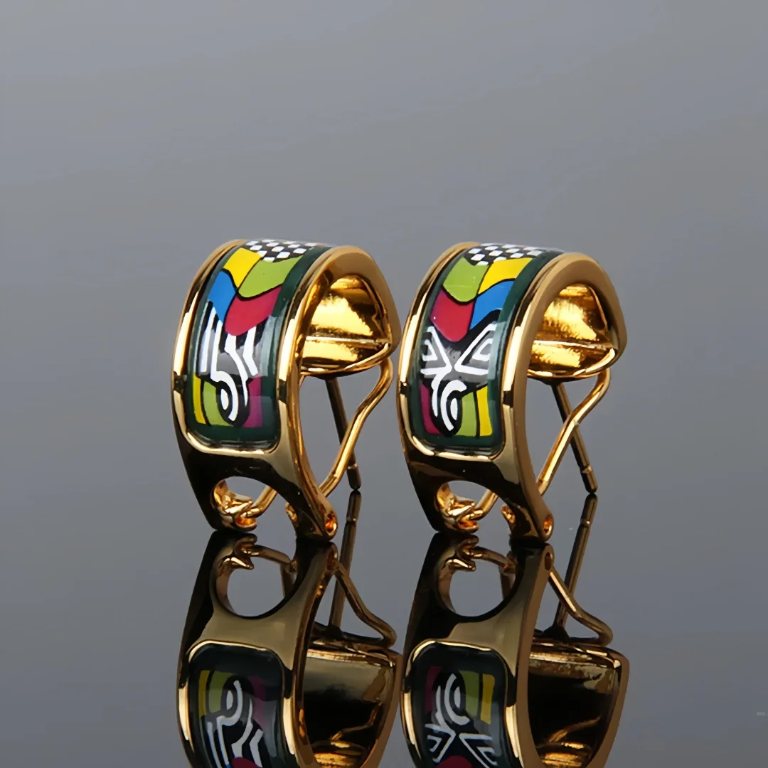 New Cloisonne Charms Stud Earrings for Women Enamel Whirlpool of Love Gilded Ear Clip Fine Choice Jewelry Lover's Gift Wholesale