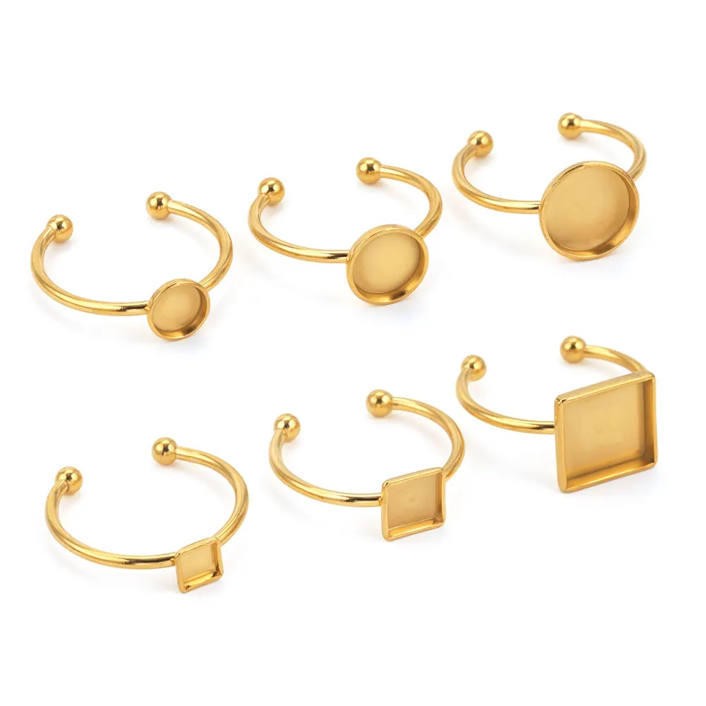 10 Stück verstellbare offene Ringfassungen aus Edelstahl, leere Basis, Lünette, Cabochons, Ringe für Schmuckherstellung, DIY-Fingerring, blanko – Detail 4