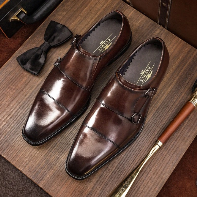 

Italian Mens Formal Shoes Genuine Leather 2024 Designer Fashion Handmade Quality Elegant Buckle Wedding Social Shoes Man Size 44