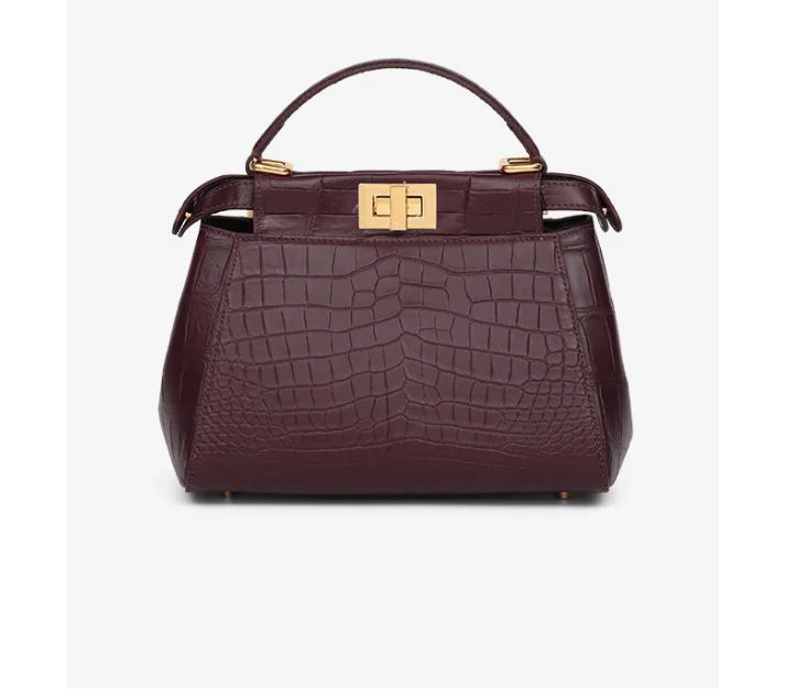 Genuine Crocodile Skin Shoulder Bag Purse Lady Bag Alligator Leather Lady Daily Messenger Handbag Gold Hardware Cow Lining
