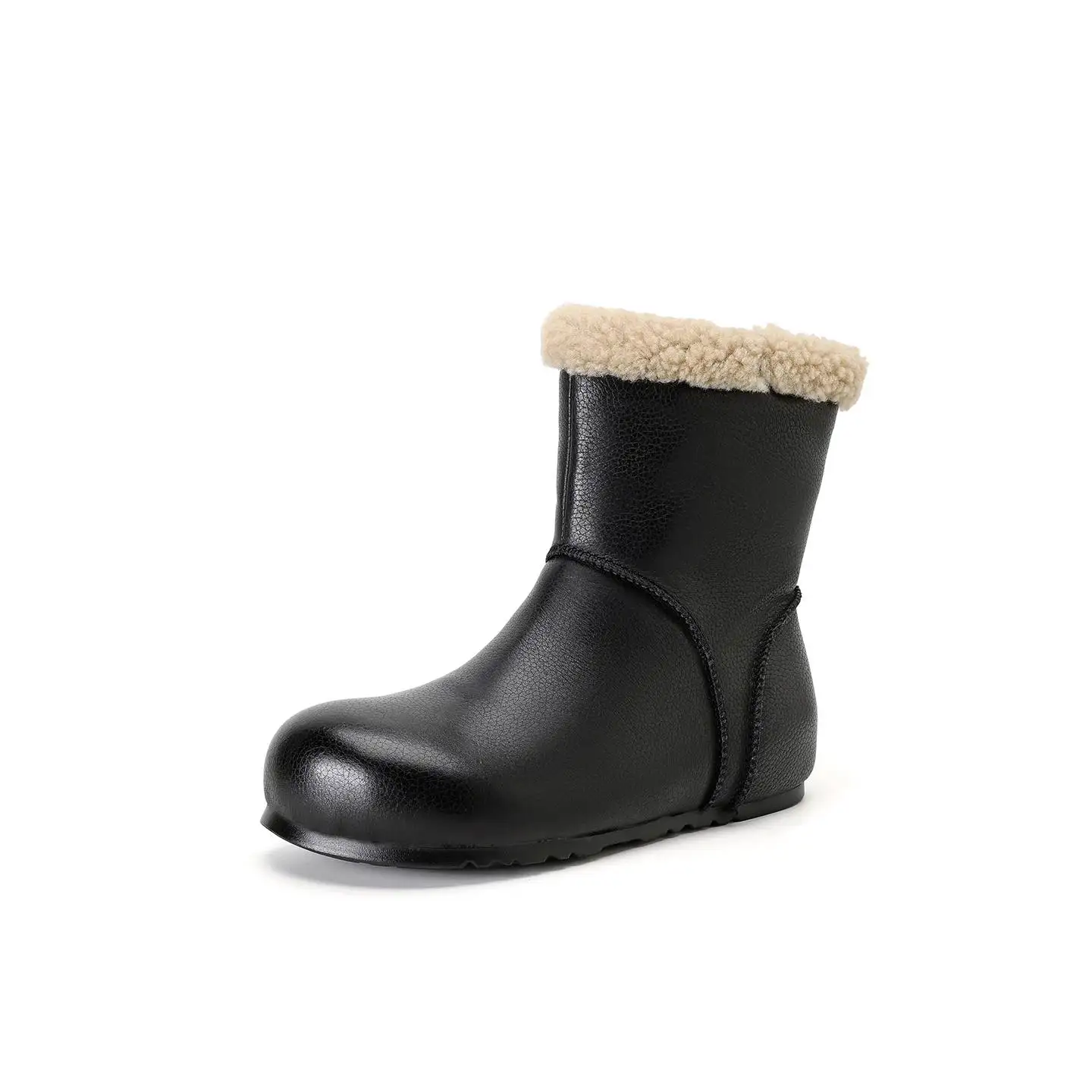 Krazing Pot Cow Leather Wool Blend Round Toe Med Heels Snow Boots Platform Keep Warm Natural Fur Slip On Cozy Brand Ankle Boots