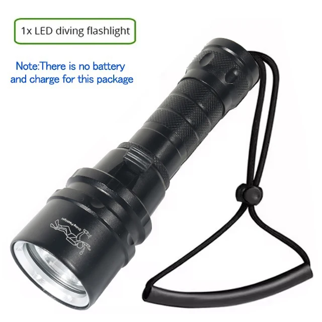 Linterna de buceo de alta potencia IP68, la más alta calificación de impermeabilidad, luz de buceo profesional alimentada por batería 18650 con cuerda de mano