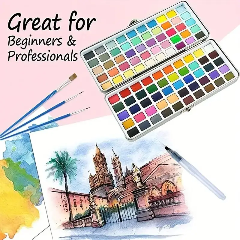 طلاء بالألوان المائية مع فرش، لوحة احترافية، مجموعة فنية للسفر نابضة بالحياة للبالغين والفنانين، مستلزمات الرسم بالألوان المائية #3