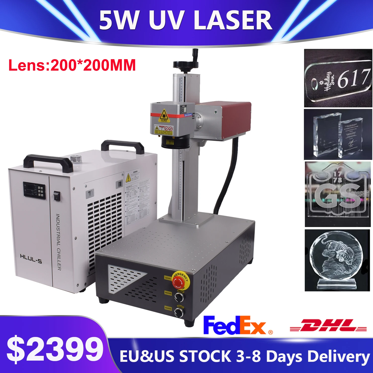 5W UV Laser Marking Machine Fiber UV 5W 355nm Non-Metal Engraver for Glass/Wood/PVC/Stainless Steel/Plastic Leather Marking