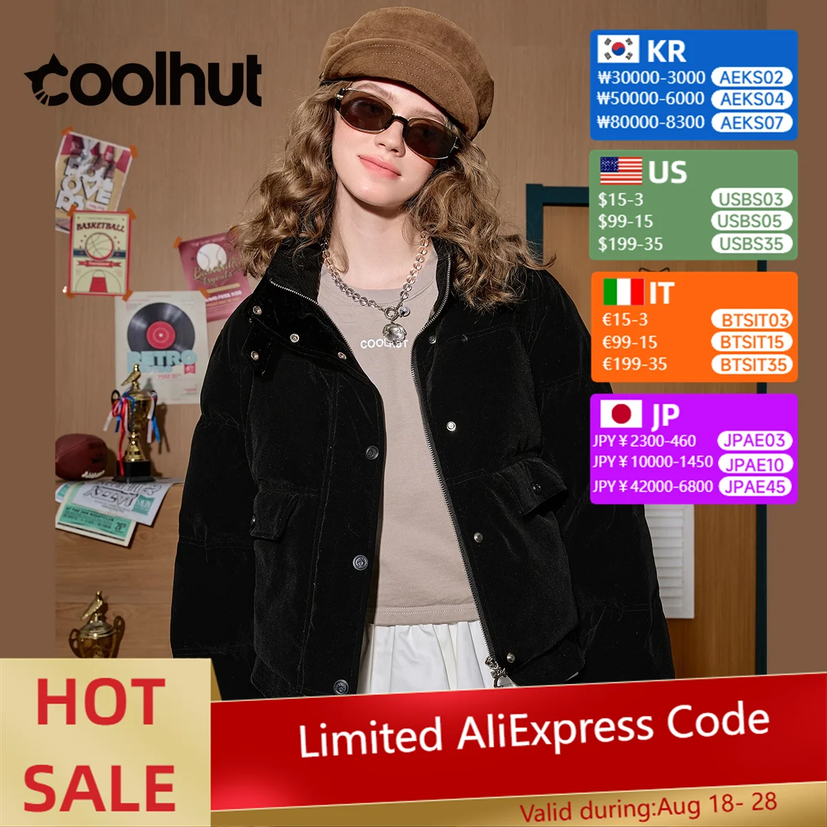 

COOLHUT 2025 New Vintage Cropped Puffer Coat Women's Matte Quilted Jacket Thickened Stand Collar Winter Parka with Slimming Fit