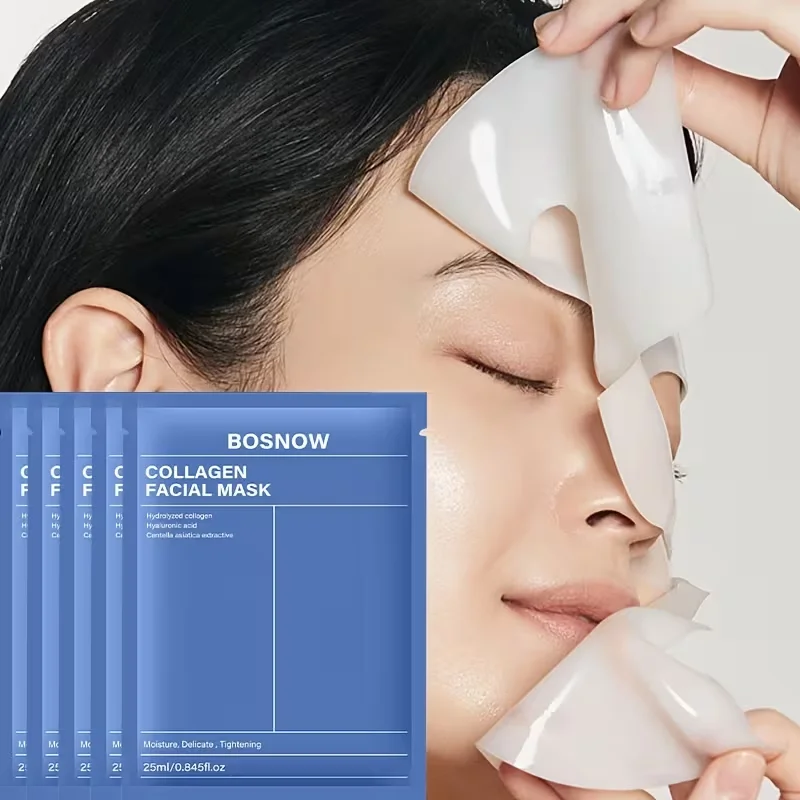 5Pcs Collagen Firming and Moisturizing Mask, Gentle Formula, Rich in Collagen, Makes Skin More Delicate, Smooth, and Radiant, Achieving Multiple Effects Such as Firming, Moisturizing, Care, and Brightening in One