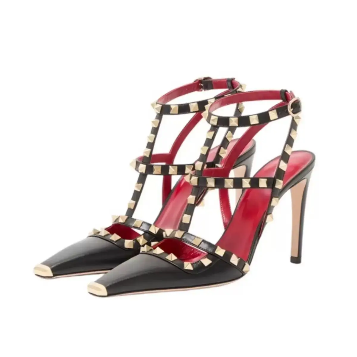 Women's Rivet Studded Pointed Toe High Heels Ankle Buckle Strap Party Pumps Plus Size 35-43 view 4
