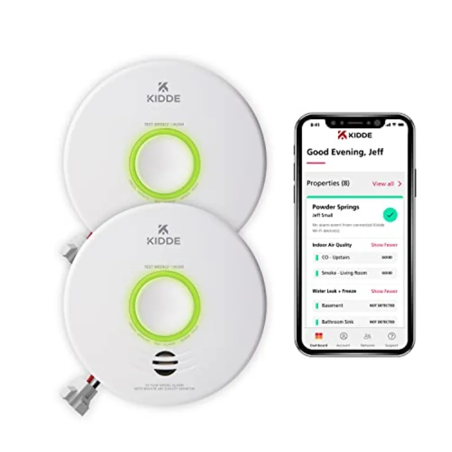 Smart Smoke Detector and Indoor Air Quality Monitor WiFi Alexa Compatible Device Hardwired w/Battery Backup Voice and App Alert