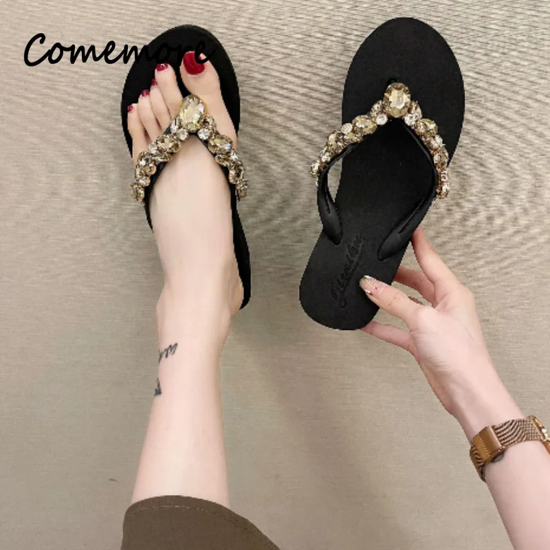 Comemore Womens Slipper Shoes Comfort Summer Women Wedge Platform Slippers Outdoor Beach Flip Flops High Heels Casual Slides