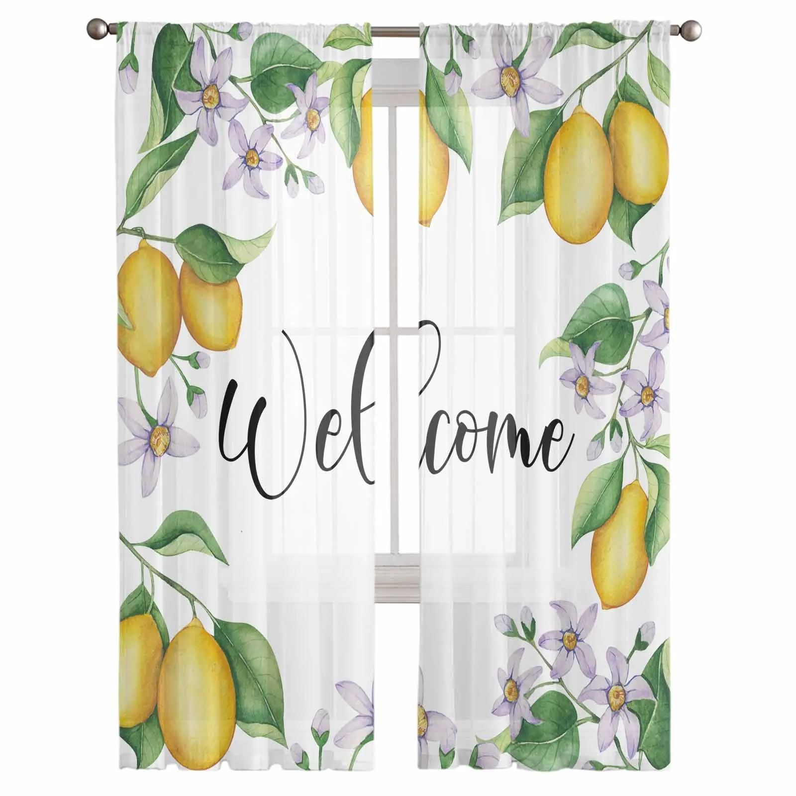 Lemon Watercolor Country Style Tulle Curtains for Living Room Bedroom Sheer Voile Curtain Home Decor Kitchen Curtain