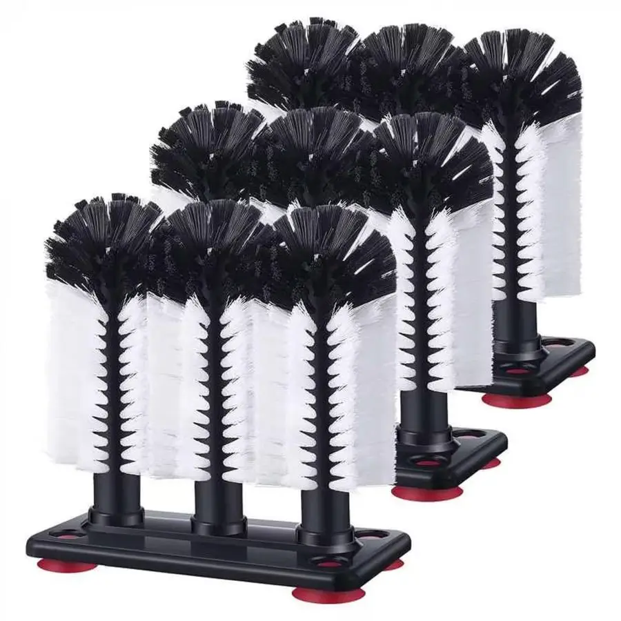 

3 Pack Water Bottle Cleaning Brush with Suction Base, 3 Head Bristle Bar Glass Washer for Sink, Cup Washer Brush Cleaner for Bar