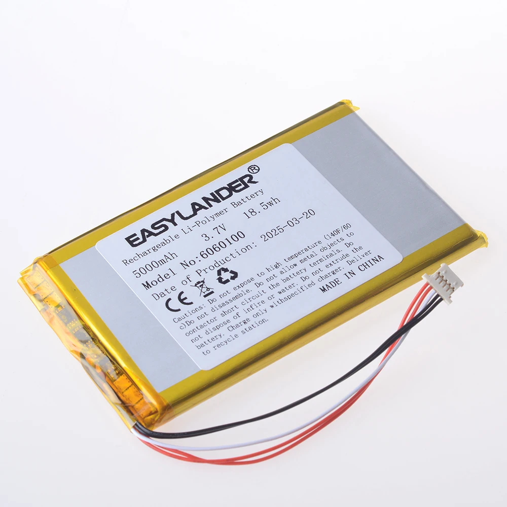Batería recargable 3.7V 5000mAh del polímero de litio Li-ion de 1,25ut 5pin Compatible con 6060100 6065100
