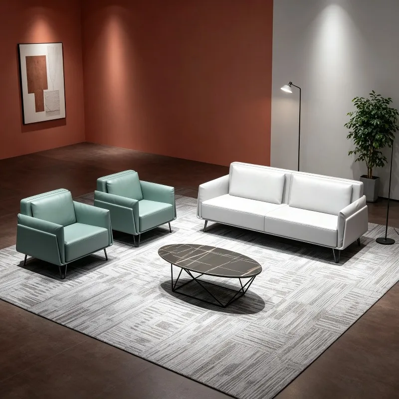 Modern Luxury Chesterfield Genuine Leather Office Sofa Set with Metal Frame and High-Density Sponge for Home and Outdoor Use