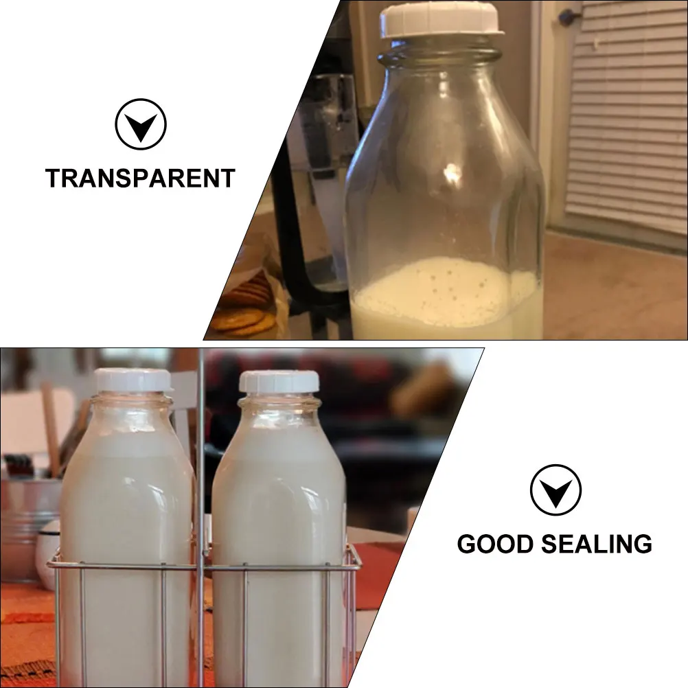 

2pcs Portable Glass Milk Bottles Sturdy Leak-Proof Beverage Containers For Home Restaurant Use Coffee Juice Pudding Transparent