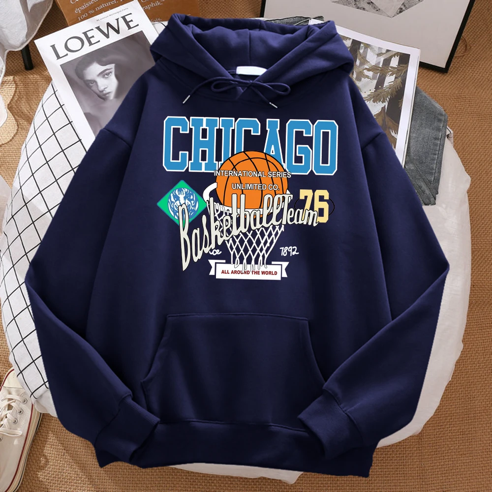 Chicago Basketball Team 76 All Around The World Hoody Male Fashion Crewneck Sweatshirt Loose Hooded Autumn Casual Sportswears