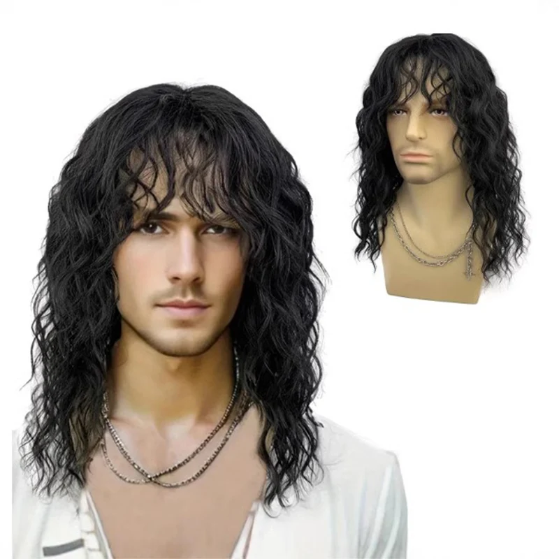 

Мужская шаль в стиле панк, вьющиеся волосы, рок-музыка, фестивальная одежда, одинаковые длинные волосы, сценический ситком, головной убор, парик из химического волокна