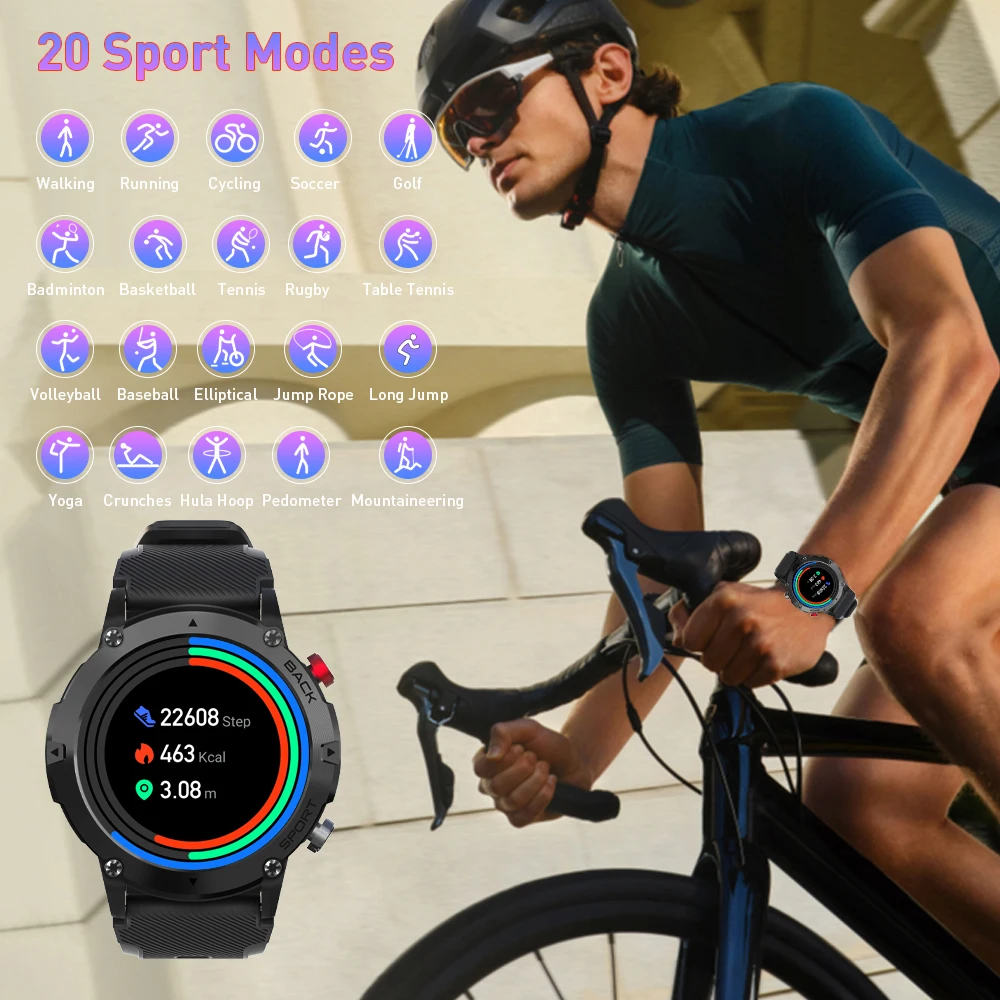 Reloj inteligente militar C20 para hombre, negro de carbono, Ultra ejército, para exteriores, IP68, 5ATM, resistente al agua, frecuencia cardíaca, oxígeno en sangre, reloj inteligente Satm 2023